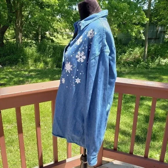 Artworks by Kay Black Ladies Button Down Denim Top,Large - Picture 6 of 12